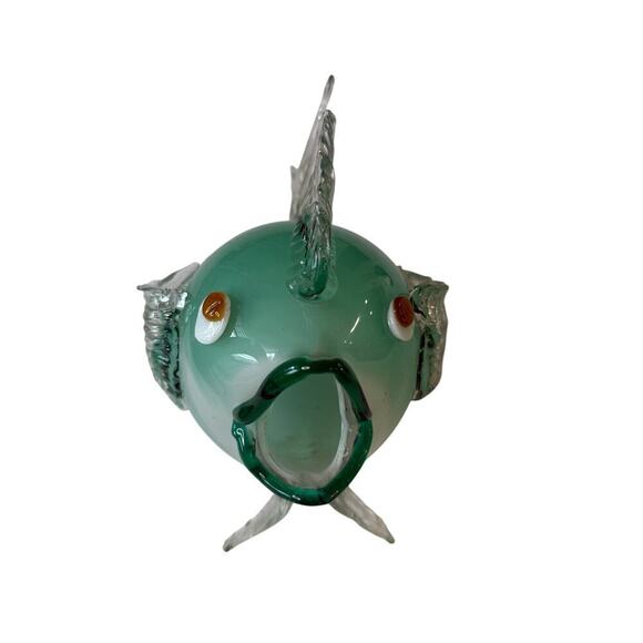 Vintage Murano Style Glass Fish Figurine Green Clear Hand Blown Sculpture Art - Picture 3 of 7
